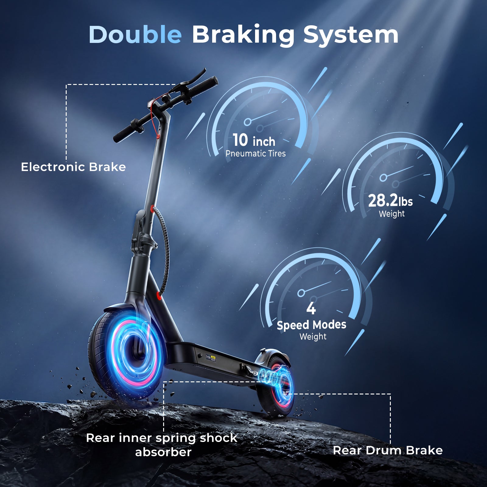 HopCycle Electric Scooters - Electric Scooter Adults, 1000W Motor, 25MPH, 28 Miles Range, 10" Pneumatic Tires, Dual Brakes, Rear Suspension, APP Control, Foldable Commuter E Scooter
