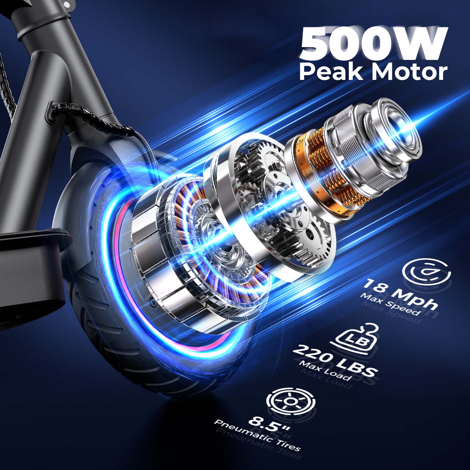 HopCycle Electric Scooters - 500W Motor, 18 MPH Top Speed, 21 Miles Range, App Control, Dual Braking System, 8.5" Tires, Commuter Scooter for City Travel