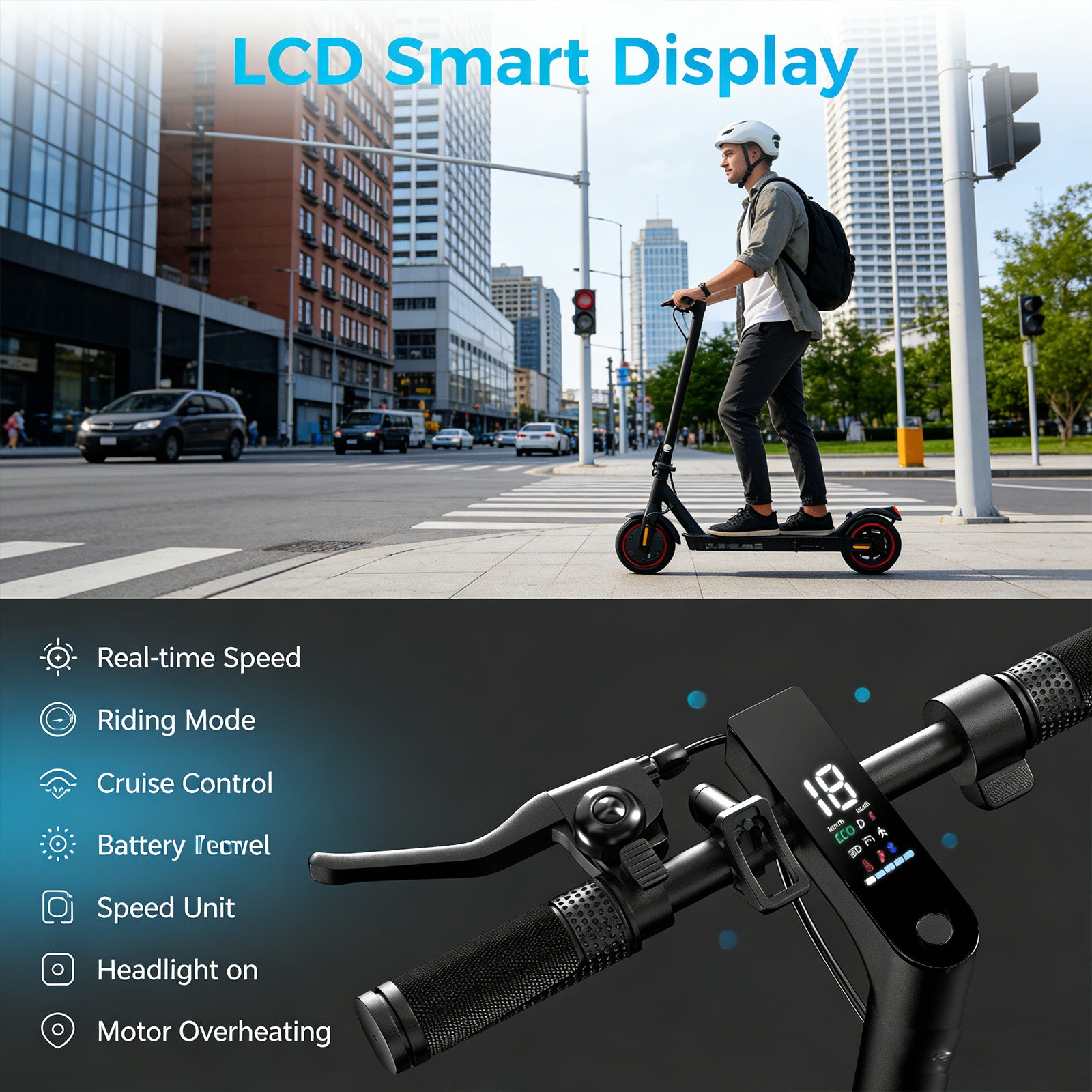 HopCycle Electric Scooter - Electric Scooter Adults, 500W Motor, Up to 18 MPH, 21 Miles Range, Dual Braking System, App Control, 8.5" Tires, Commuter E Scooter for City Travel