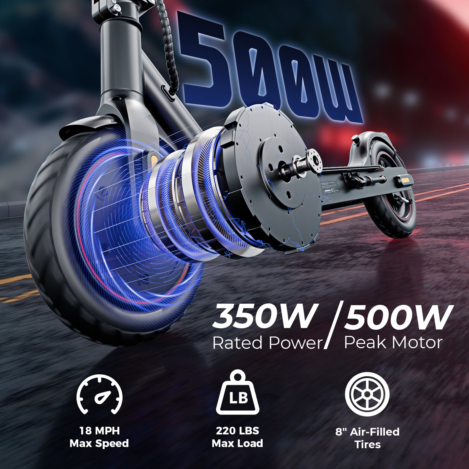 HopCycle Electric Scooter Adults, Electric Scooter, 500W Motor, 21 Miles Long Range, APP Control, Foldable & Portable E Scooter, Great Gift for Birthday & Christmas Black