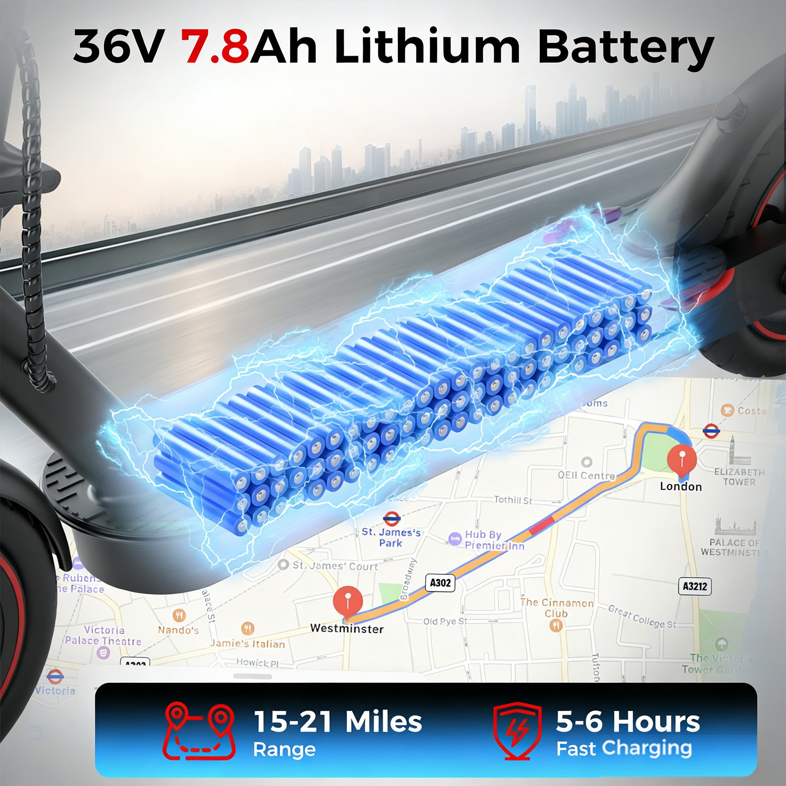 HopCycle Electric Scooter - Electric Scooter Adults, 500W Motor, Up to 18 MPH, 21 Miles Range, Dual Braking System, App Control, 8.5" Tires, Commuter E Scooter for City Travel