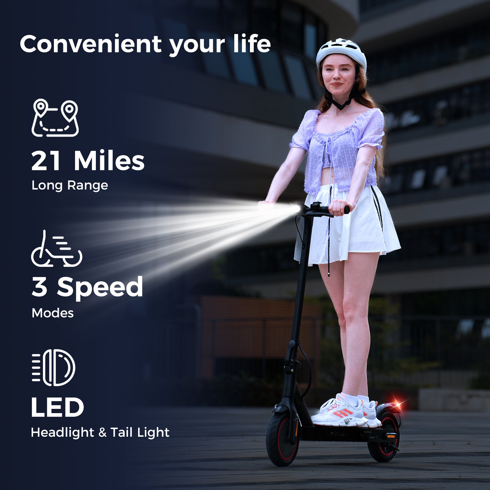 HopCycle Electric Scooters - 500W Motor, 18 MPH Top Speed, 21 Miles Range, App Control, Dual Braking System, 8.5" Tires, Commuter Scooter for City Travel